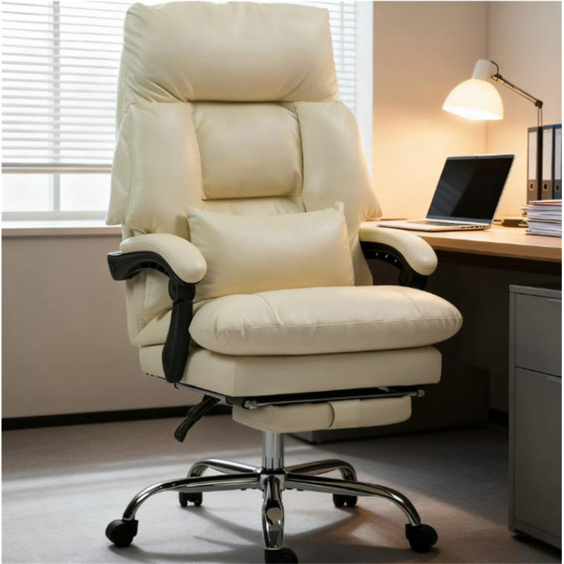 Chaise de bureau rembourrée, Blanc, crème