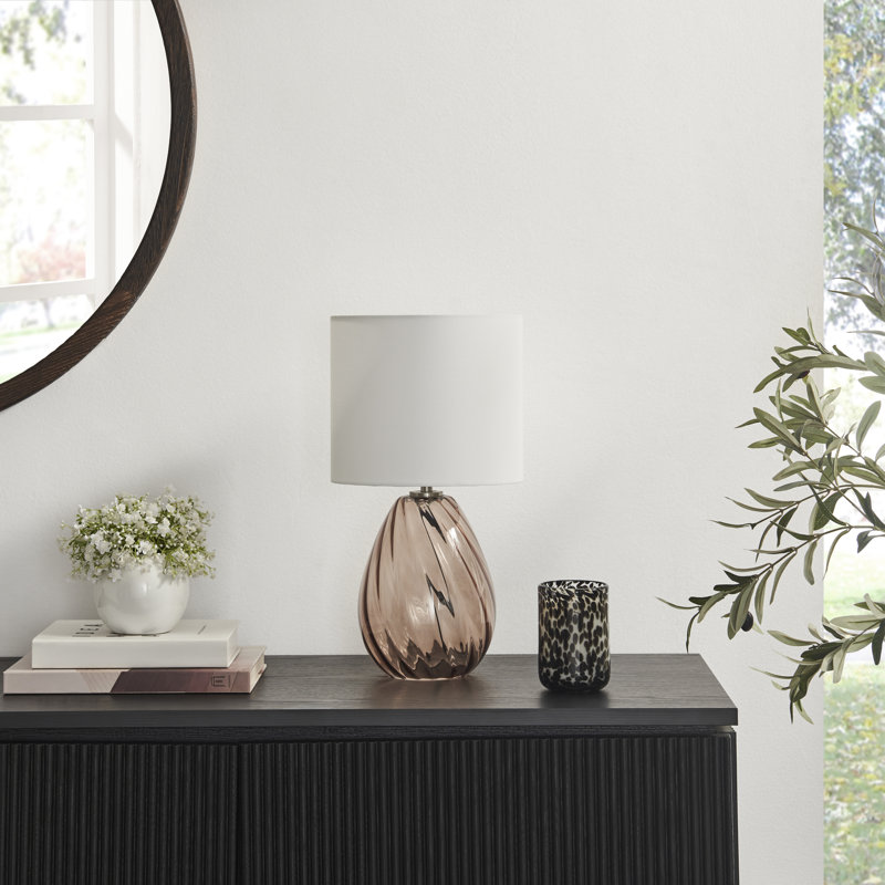 Small Textured Swirl Brown Glass Table Lamp - Teardrop Shape