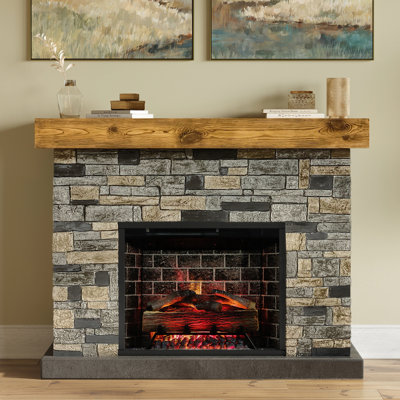 Country Living - Ensemble de manteau de cheminée Dixson, foyer encastré de 28 po, bordure de brique en pierre, compatible Alexa / WiFi