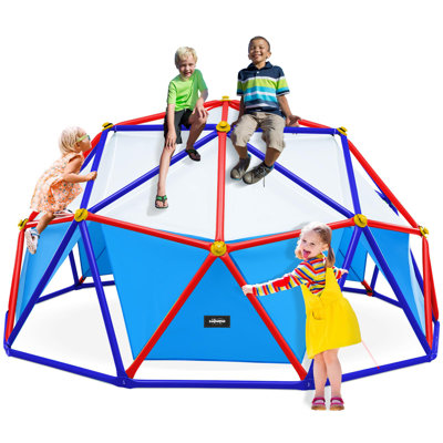 Zupapa 10FT Dome Climber avec auvent, dôme d'escalade extérieur géométrique amélioré avec capacité de poids de 1000LBS, adapté pour 1 à 6 enfants, mauve et rouge