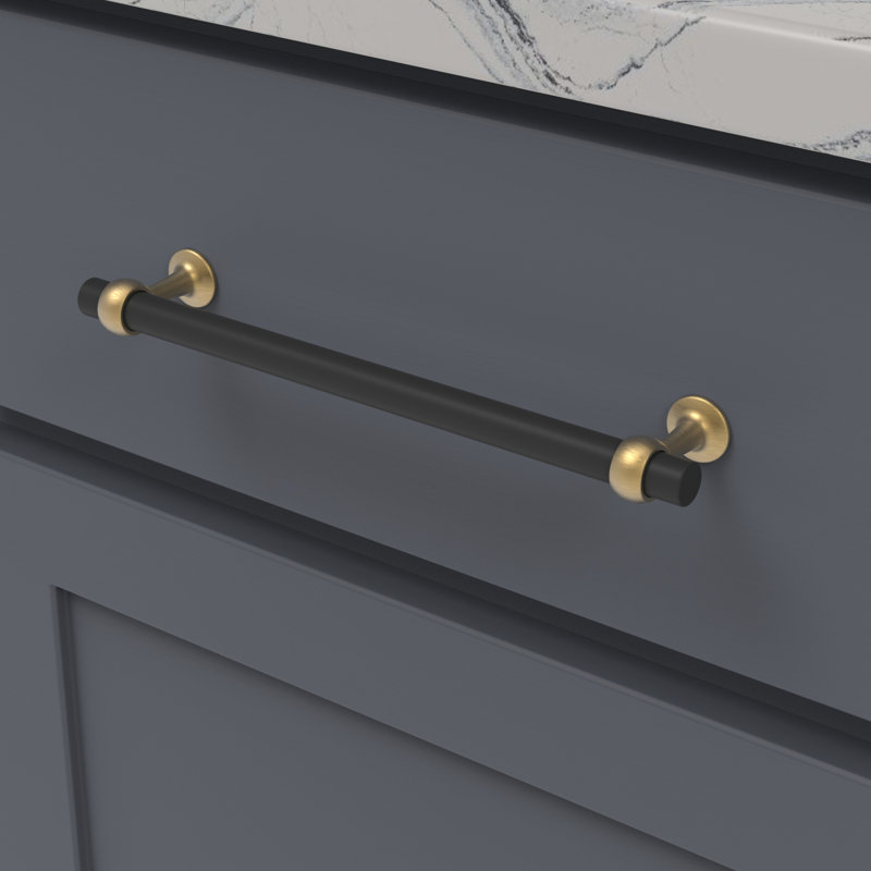 Ostia Collection Pull, 7 14/25", Matte Black/Brushed Golden Brass
