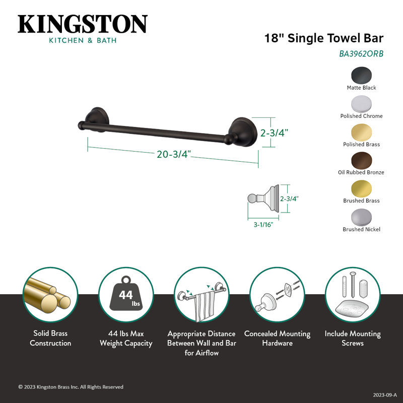 Kingston Brass Restoration 18-Inch Towel Bar, Polished Brass