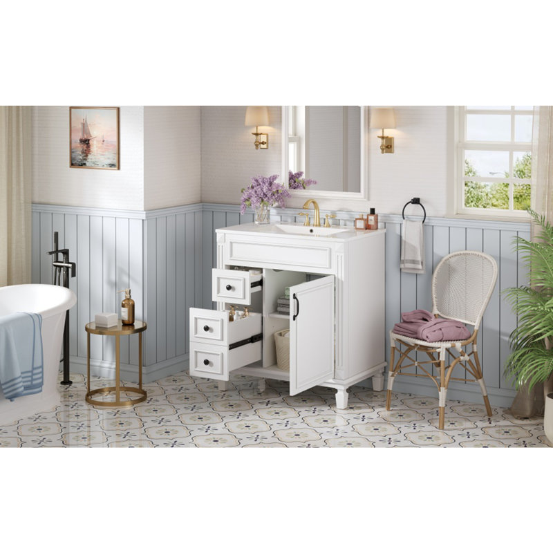 Meuble-lavabo 30 po avec lavabo en céramique, Blanc