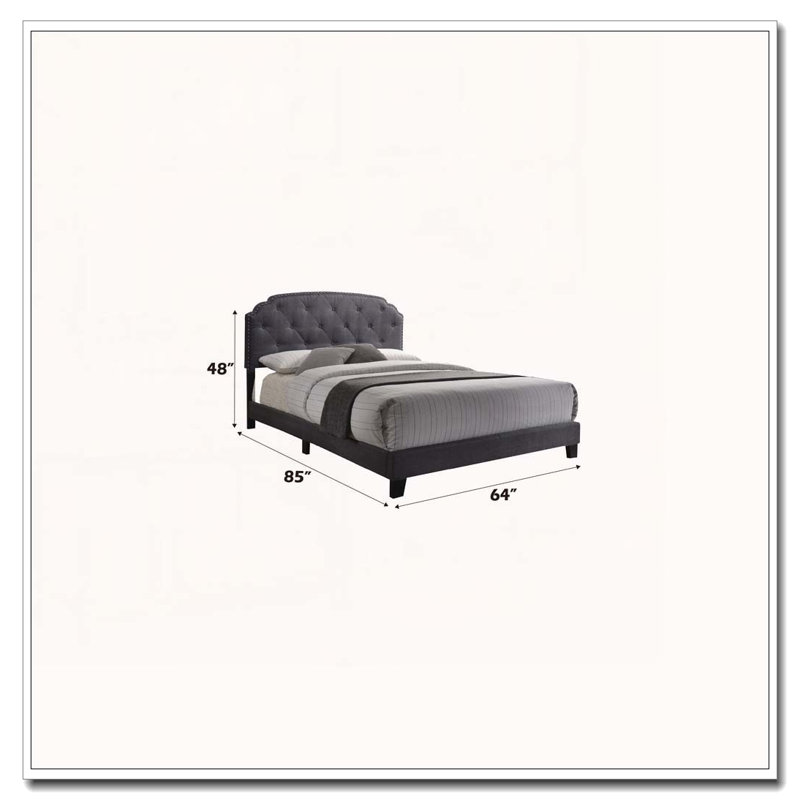 Burlap Upholstered Button Tufted Bed