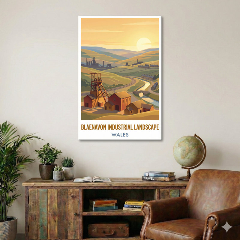 Blaenavon Industrial Landscape, Wales - Sunlit Valleys And Coal-mining Romance Travel Poster. Giclee Print On Wrapped Canvas. Wall Art, Home Decor - Historic Sites & Ruins, Wales - Wrapped Canvas Print