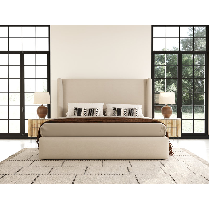 Byrne Upholstered Wingback Bed, Queen, Beige