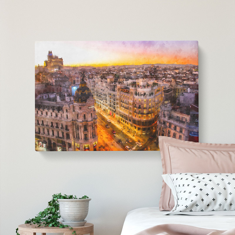 Calle Gran Via In Madrid Spain - Wrapped Canvas Painting, 50cm H x 76cm W x 3cm D