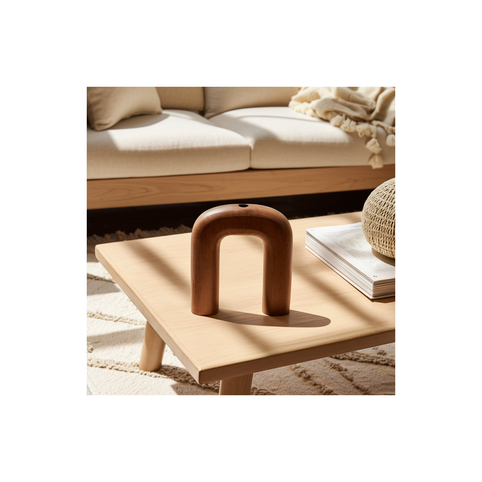 Tamarindo Wood Horseshoe Vase, 10" H x 9" W x 2" D
