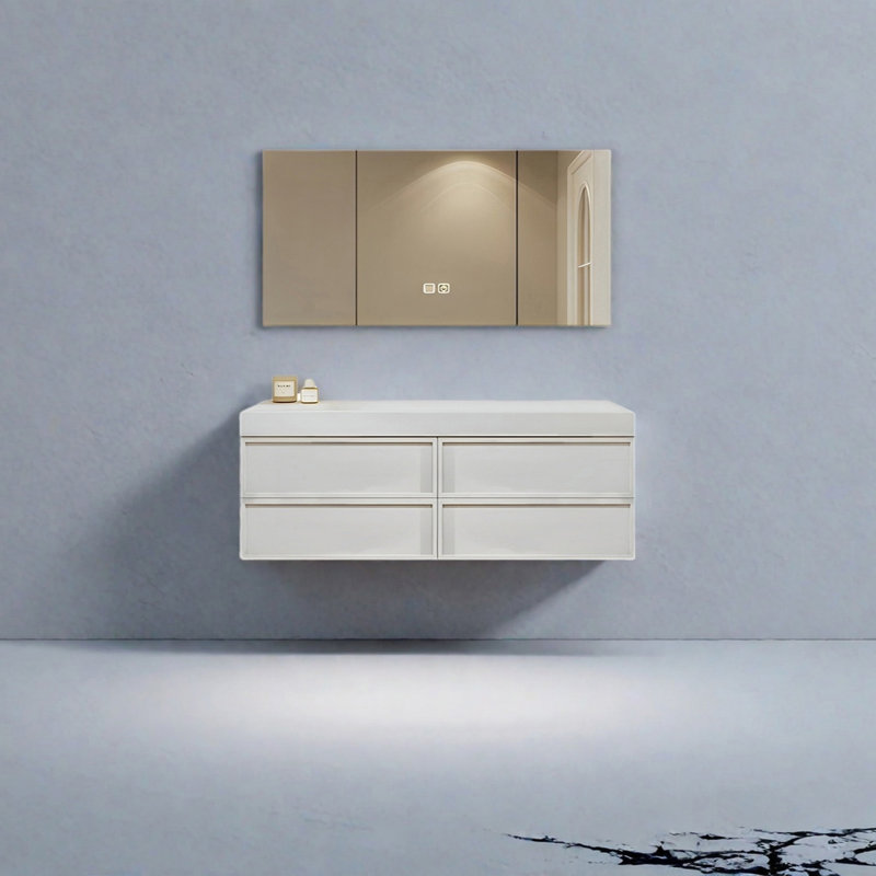 Armoire de salle de bain japonaise, Blanc, H 19,68 po x l 55,11 po x P 21,65 po