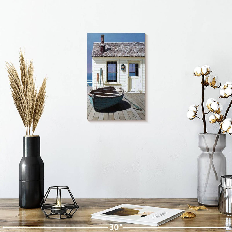 Mehar Blue Boat On Deck, 36" H x 24" W