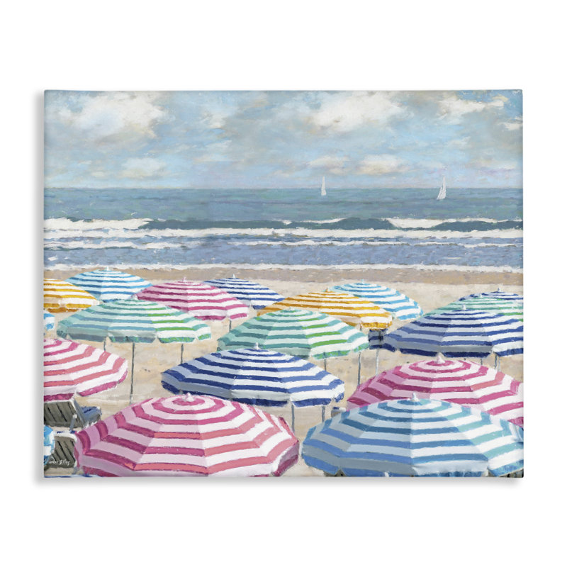 Toile de rivage avec parapluies lumineux, design par Amber Sterling, H 30 po x l 40 po