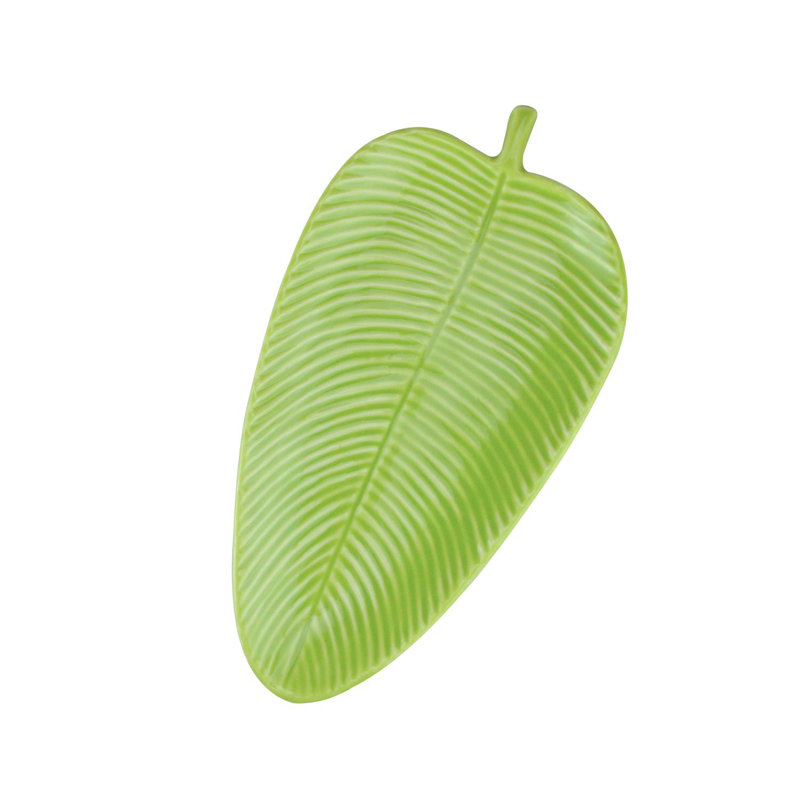 Plateau de feuilles de bananier en céramique texturée vert Chartreuse 10,5 "