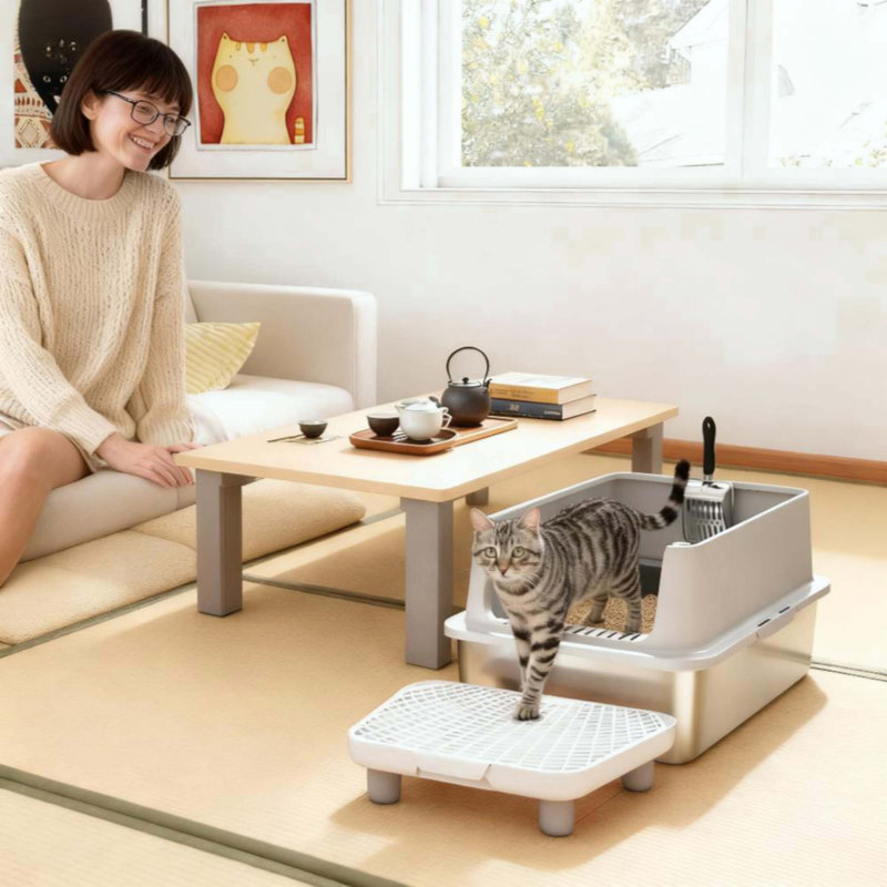 Bac à litière pour chat, pelle à litière en acier inoxydable