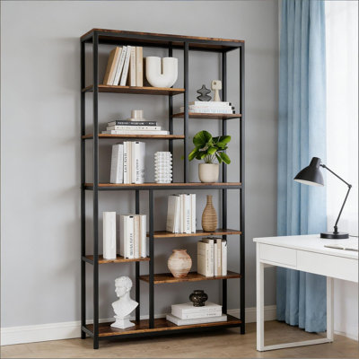 Tall Bookcase Shelving,Staggered Etagere,Versatile Bookcase