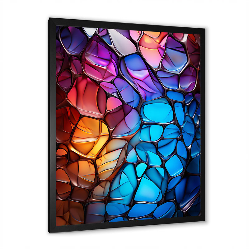 «Opalescent Abstract Fractal Glass relief I», impression d'art mural fractal, Cadre photo noir, H 20 po x l 12 po x P 1 po