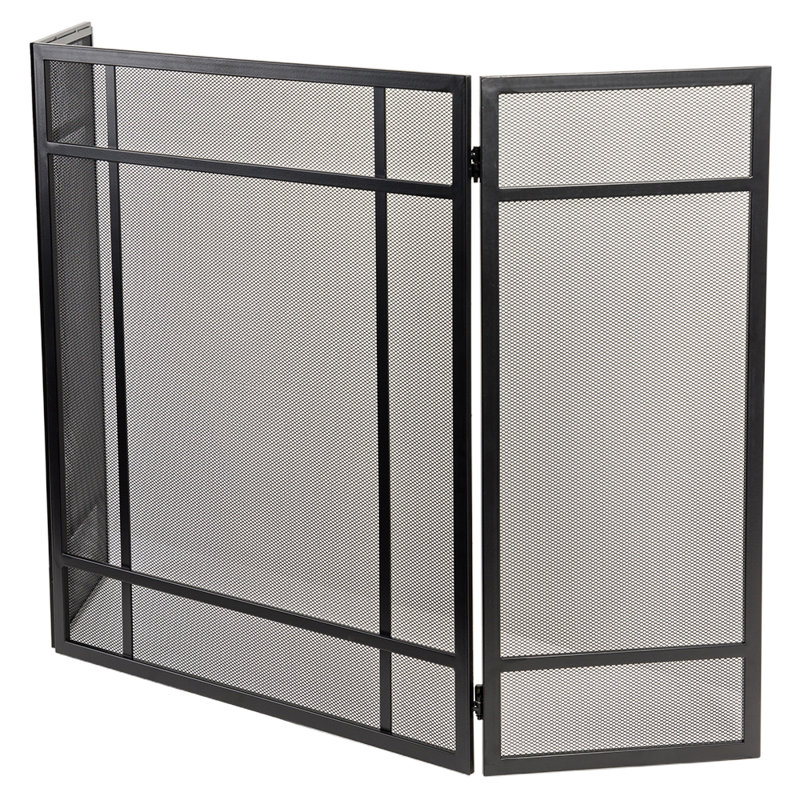 Country Living Pinecrest Mesh Fireplace Screen with Durable 3-Panel Steel Frame - Brass Handles