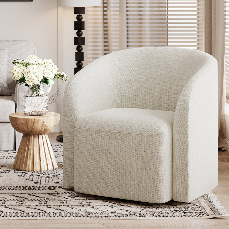 29" Wide Upholstered Swivel Barrel Chair - 360° Rotation, No Assembly Required, Beige Fabric