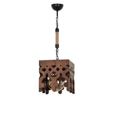 Luminaire suspendu carré à 1 lumière avec détails en bois Nara