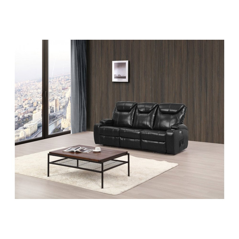 Cinema Electric Leather 3 Seater Recliner Sofa With Two Cup Holders, Black