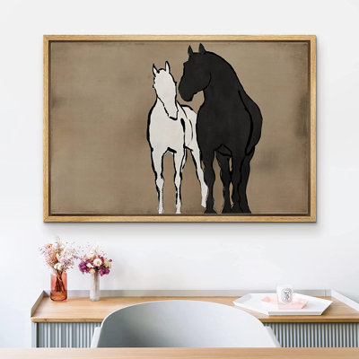 " Pastel Watercolor Black White Horses "