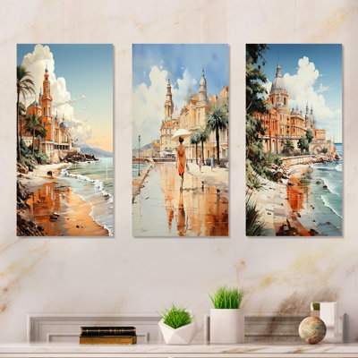 City of Nice Nostalgia - Beach & Ocean, ensemble de 3 reproductions d'art en métal