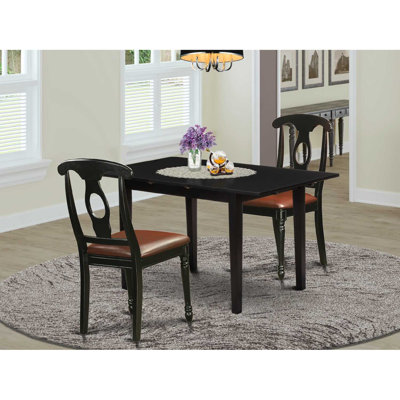 3-Piece Black Finish Solid Wood Top Dining Table Set