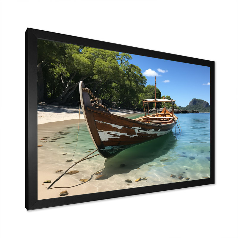 Kradis Coastal Cradle Tranquil Waters - Art mural plage, Cadre d'angle fermé noir, H 12 po x l 20 po x P 1 po