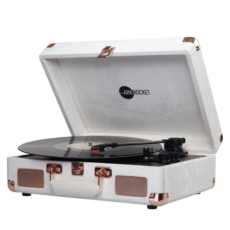 Valise tourne-disque Bluetooth à 3 vitesses avec haut-parleurs intégrés Arkrocket Curiosity, Crème