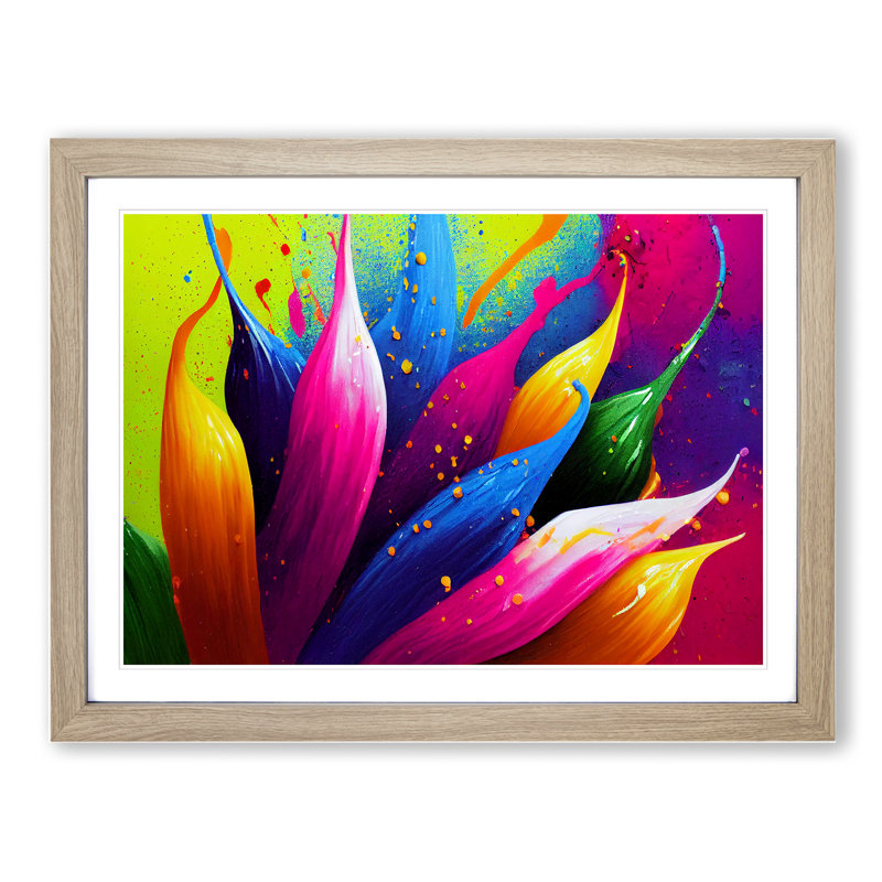 Dashing Flower Splash - Framed Print, 46cm H x 64cm W x 2cm D, Oak