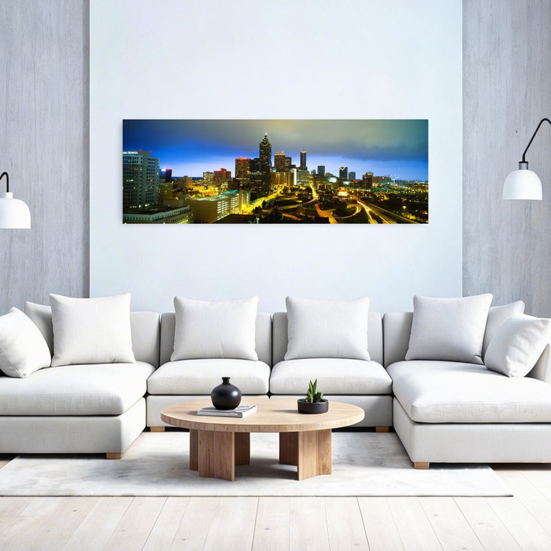 «Evening Atlanta Ga», art contemporain abstrait, art mural de la ville, H 20 po x l 60 po