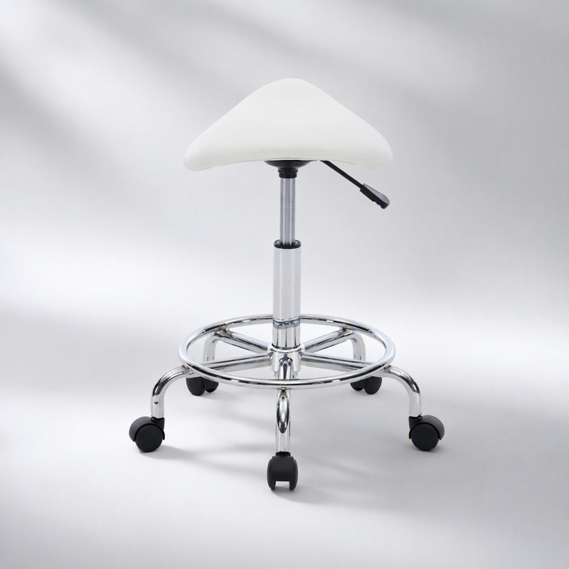 Tabouret ergonomique à roulettes, chaise pivotante réglable en hauteur pour bureau à domicile, salons de tatouage, de massage et cliniques de beauté (blanc)