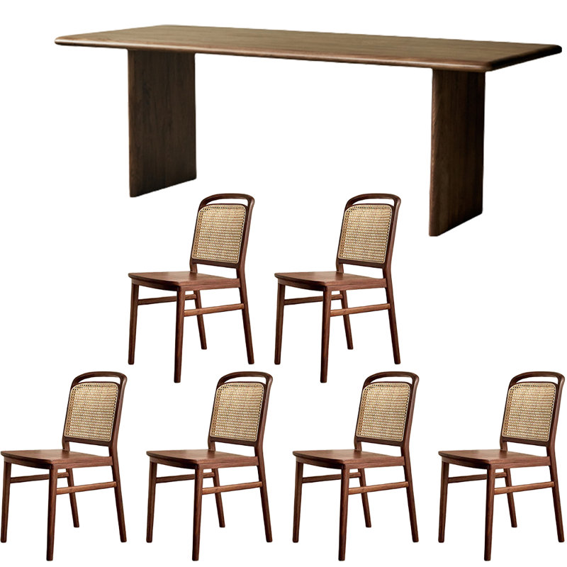 Walnut Slab Dining Table Set, 29.5"H x 86.6"L x 35.4"W