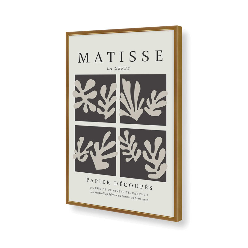 Matisse's La Gerbe Quartet en noir , H 11,25 po x l 9,25 po x P 1,25 po, Reproduction encadrée sans passe-partout, Or poli