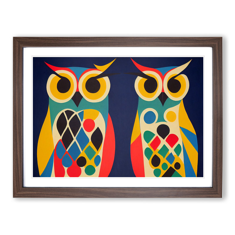 Two Abstract Owls Vol.2 - Framed Print, 34cm H x 46cm W x 2cm D, Walnut