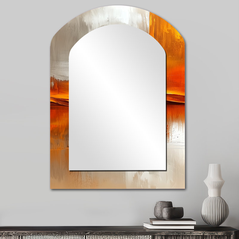 Jour et nuit, Golden Mountain Landscape III - montagnes, miroir mural asymétrique unique, miroir arqué traditionnel, impression sur métal