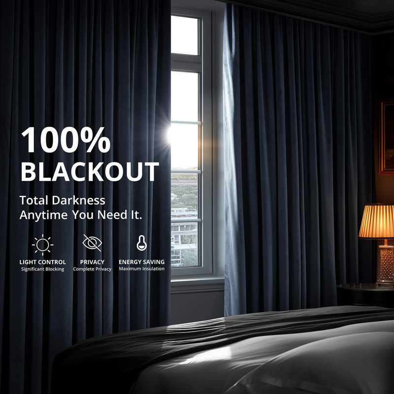 Olivia Velvet Blackout Curtain (1 Panel), Midnight Blue, 50" W x 84" L