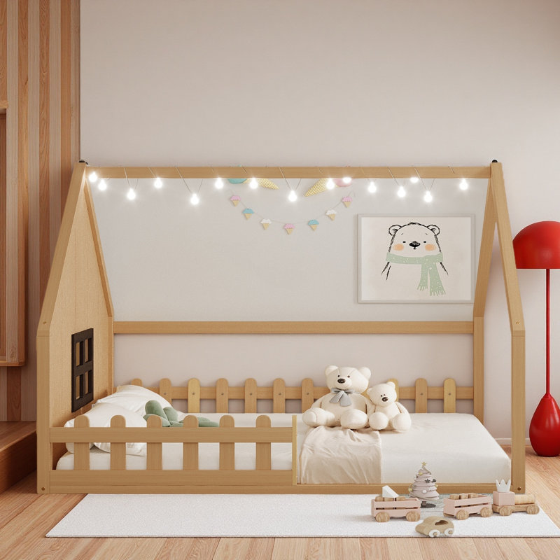 Lit à DEL avec clôture pour enfants, Ivoire ivoire