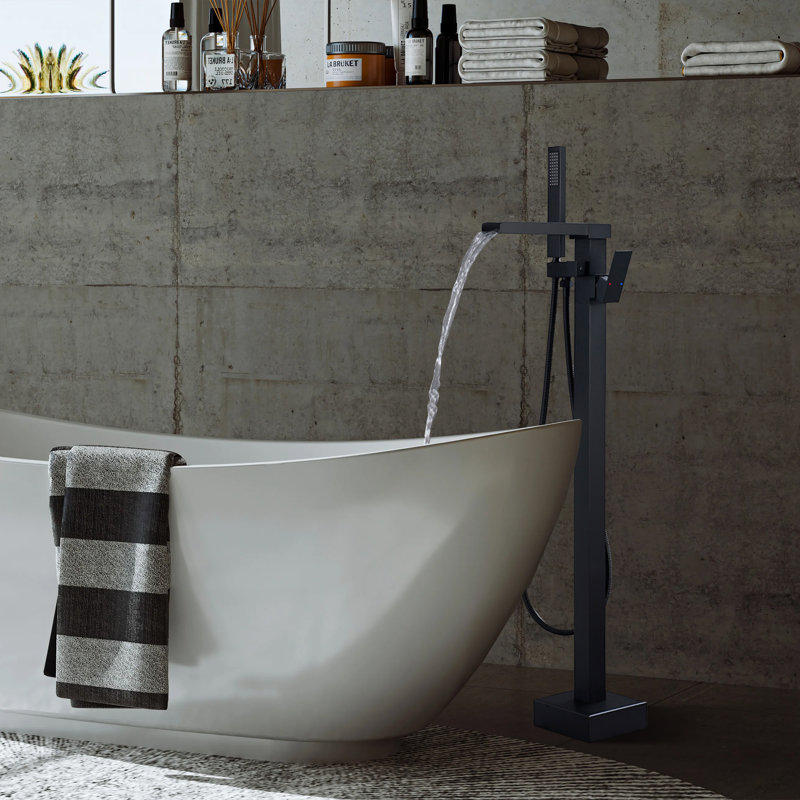 Matte Black Brass Floor-Mounted Freestanding Tub Filler
