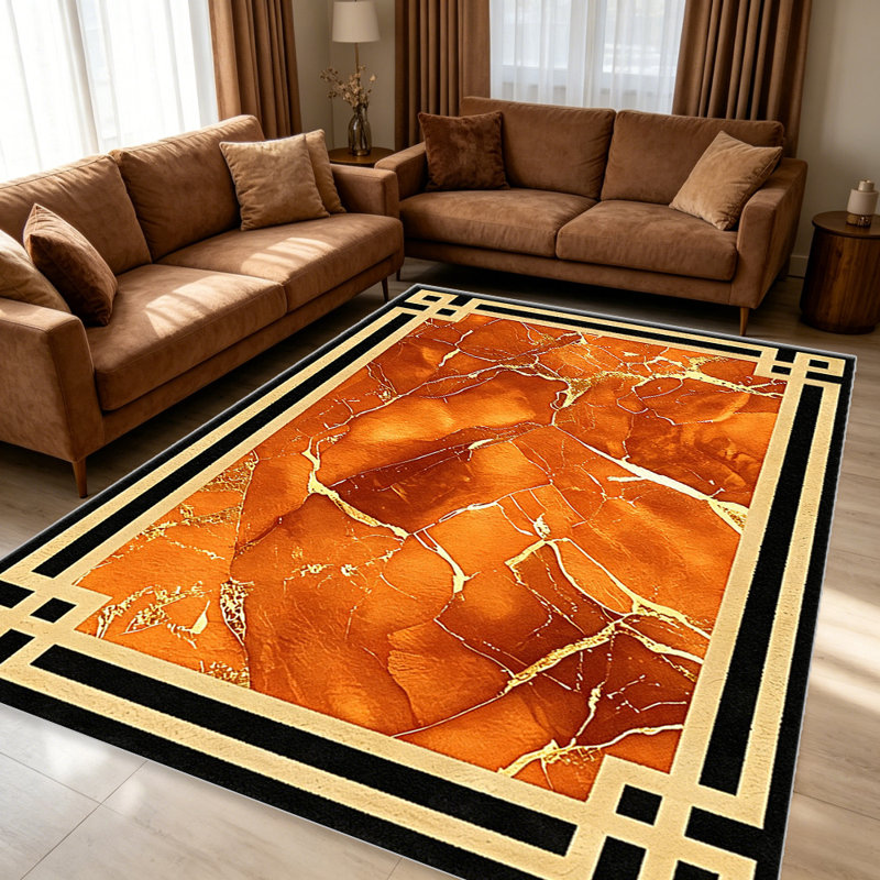 Sunset Marble Gold carpet-easy to clean, machine-washable, soft and comfortable; suitable for door mats, kitchens, living rooms, bedrooms, corridors, and laundry areas. Easy to clean, durable carpet for home decoration.