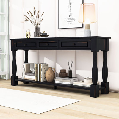 Console en bois Deryck avec tiroirs de rangement et tablettes pour le salon