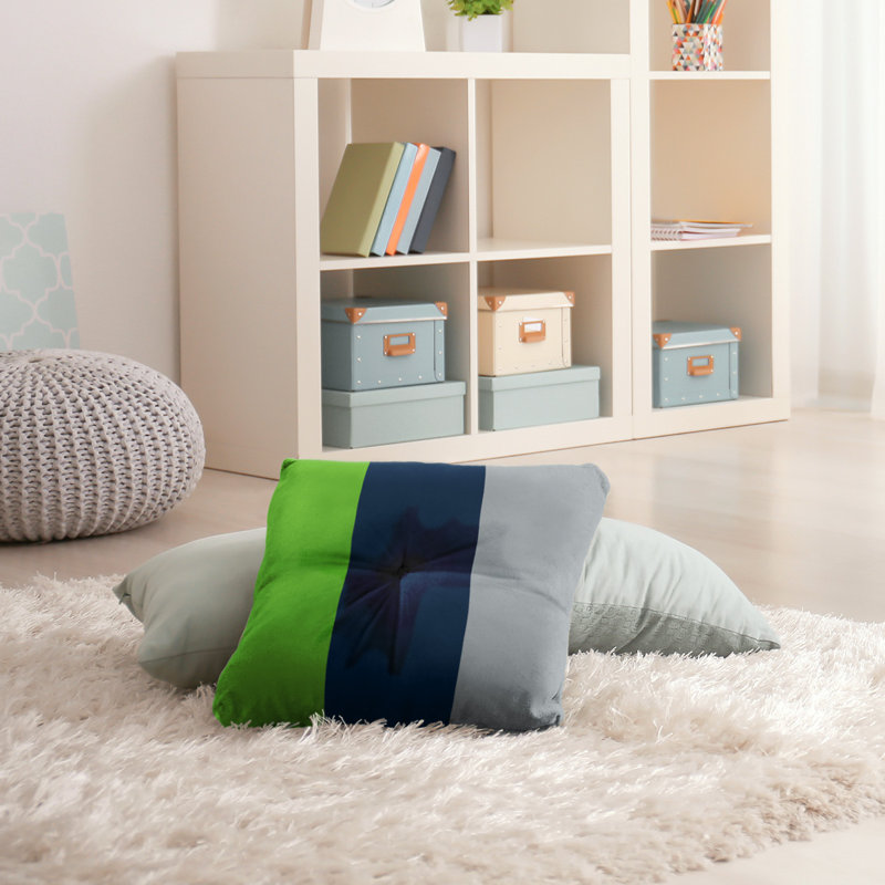  Tufted Floor Pillow, 30" x 30", Gray Side/Blue Mid