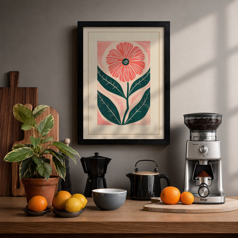 Geometric Bloom Mid-Century - Framed Print, A3 - 42.0 x 29.7 cm, Black