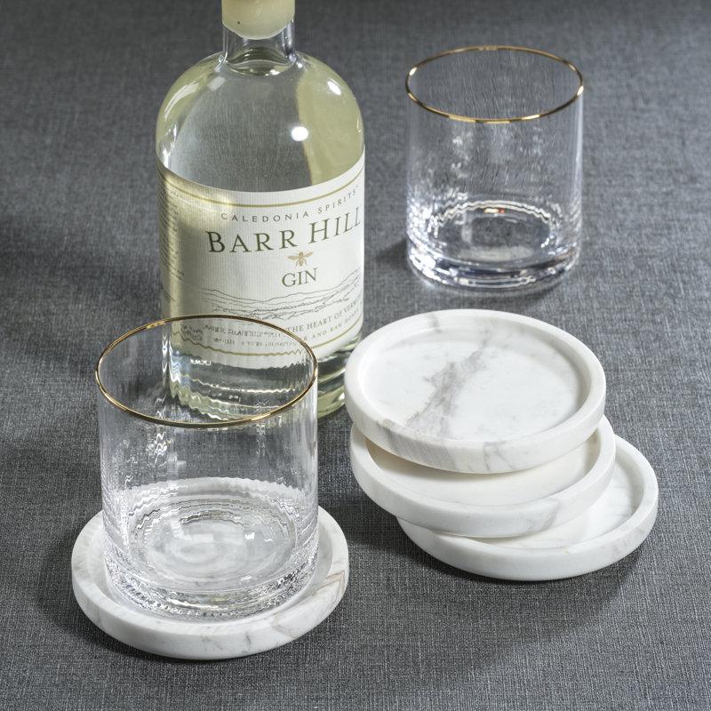 4.5' Round Marble Coasters, Set of 4, Volakas White