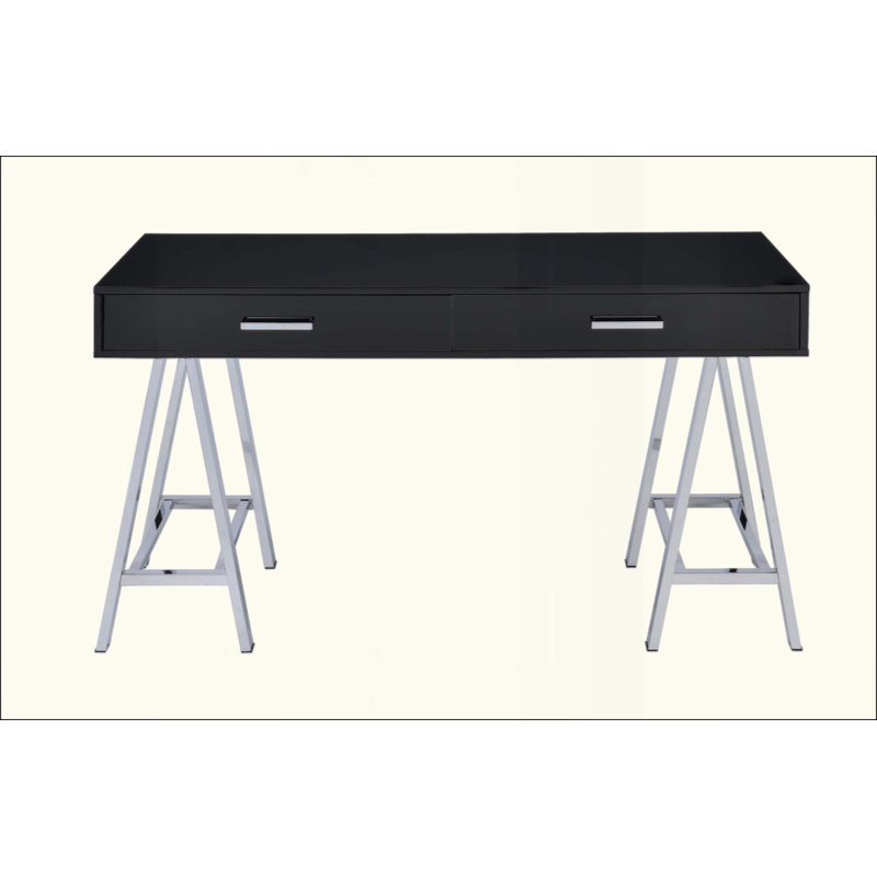 Bureau d'écriture moderne ultrabrillant avec tiroirs spacieux et base en métal robuste, parfait pour la maison ou le bureau