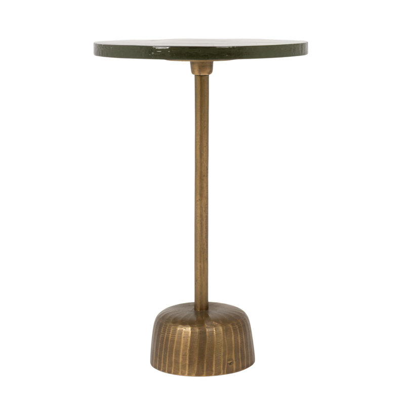 Round Accent Table, Distressed Bronze Aluminum And Clear Glass, 21" H X 14" W X 14" D