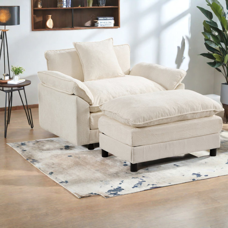 Fauteuils d'appoint modernes, fauteuil surdimensionné en chenille beige, structure en bois pour la maison