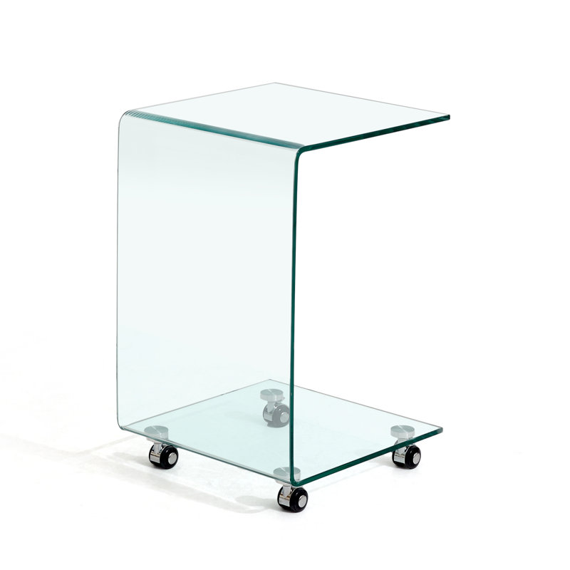 C-Shaped Clear Glass Side & End Table, Tempered Glass End Table Small Table