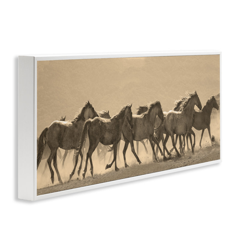  Western Chevaux au galop, estampe numérique par JG Studio, H 13 po x l 30 po, Giclée encadrée blanc bord de mer