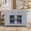 Îlot de cuisine mobile de 54 po avec porte vitrée, prise de courant et tablettes ouvertes, chariot de cuisine roulant avec porte-serviettes, support à épices et porte-couteaux, table de préparation fonctionnelle pour la cuisine, la salle à manger-2083051938