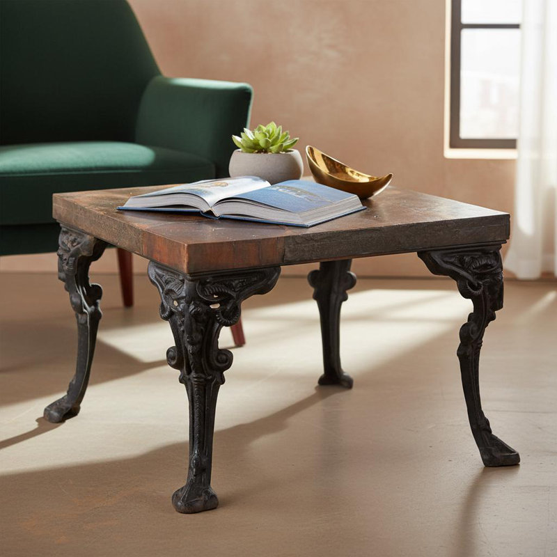 Rustic Reclaimed Wood Side Table with Hand Forged Iron Legs